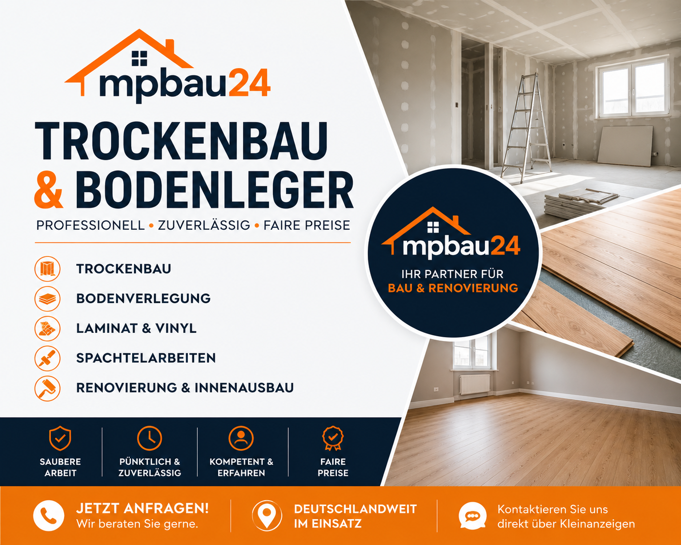 MPBAU24 — Trockenbau, Bodenverlegung, Laminat & Vinyl, Spachtelarbeiten, Renovierung & Innenausbau